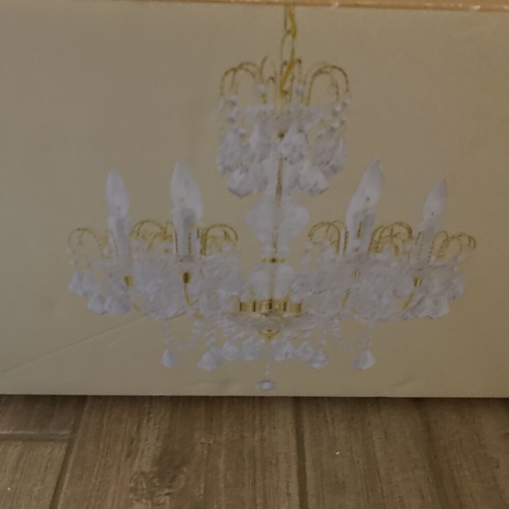 Hampton Bay Polished Brass Lucite Beaded Jewels Six Light Chandelier 23-1/2x24” - Picture 2 of 7